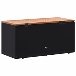 vidaXL Garden Storage Box Outdoor Storage Box Black Poly Rattan Acacia Wood - Additional view 5