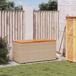 vidaXL Garden Storage Box Outdoor Storage Box Beige Poly Rattan Acacia Wood - Additional view 2