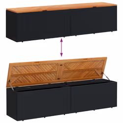 vidaXL Garden Storage Box Outdoor Storage Box Black Poly Rattan Acacia Wood - Additional view 6