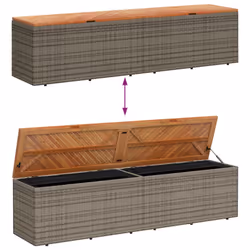 vidaXL Garden Storage Box Outdoor Storage Box Grey Poly Rattan Acacia Wood - Additional view 6