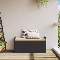 vidaXL Storage Bench with Cushion Outdoor Bench Patio Storage Box Poly Rattan - black, 115 x 51 x 52 cm - Additional view 2