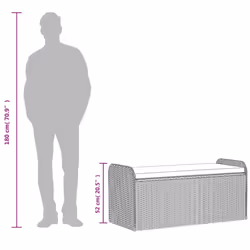 vidaXL Storage Bench with Cushion Outdoor Bench Patio Storage Box Poly Rattan - black, 115 x 51 x 52 cm - Additional view 3