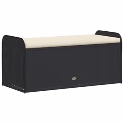vidaXL Storage Bench with Cushion Outdoor Bench Patio Storage Box Poly Rattan - black, 115 x 51 x 52 cm - Additional view 5