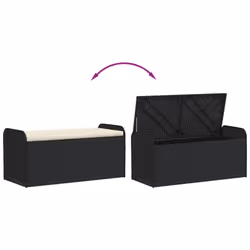 vidaXL Storage Bench with Cushion Outdoor Bench Patio Storage Box Poly Rattan - black, 115 x 51 x 52 cm - Additional view 6