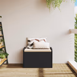vidaXL Storage Bench with Cushion Outdoor Bench Patio Storage Box Poly Rattan - black, 80 x 51 x 52 cm - Additional view 2