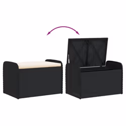 vidaXL Storage Bench with Cushion Outdoor Bench Patio Storage Box Poly Rattan - black, 80 x 51 x 52 cm - Additional view 6