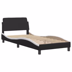 vidaXL Bed Frame with Headboard Bed Base Black 90x190 cm Single Faux Leather - black and white, 90 x 190 cm