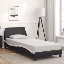 vidaXL Bed Frame with Headboard Bed Base Black 90x190 cm Single Faux Leather - black and white, 90 x 190 cm