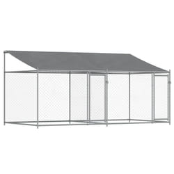 vidaXL Dog Cage Dog Kennel Outdoor Dog Crate Pet House Grey Galvanised Steel - 2 doors, 4 x 2 x 2 m