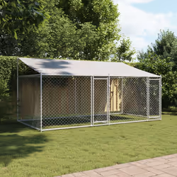 vidaXL Dog Cage Dog Kennel Outdoor Dog Crate Pet House Grey Galvanised Steel - 2 doors, 4 x 2 x 2 m - Additional view 2