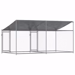 vidaXL Dog Cage Dog Kennel Outdoor Dog Crate Pet House Grey Galvanised Steel - 2 doors, 4 x 2 x 2 m - Additional view 5