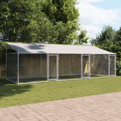 vidaXL Dog Cage Dog Kennel Outdoor Dog Crate Pet House Grey Galvanised Steel - 3 doors, 6 x 2 x 2 m - Additional view 2