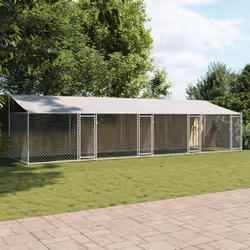 vidaXL Dog Cage Dog Kennel Outdoor Dog Crate Pet House Grey Galvanised Steel - 3 doors, 8 x 2 x 2 m - Additional view 2