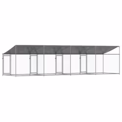 vidaXL Dog Cage Dog Kennel Outdoor Dog Crate Pet House Grey Galvanised Steel - 3 doors, 8 x 2 x 2 m - Additional view 5