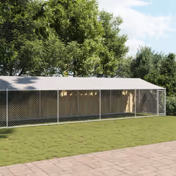 vidaXL Dog Cage Dog Kennel Outdoor Dog Crate Pet House Grey Galvanised Steel - 1 door, 10 x 2 x 2 m - Additional view 2