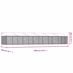 vidaXL Dog Cage Dog Kennel Outdoor Dog Crate Pet House Grey Galvanised Steel - 1 door, 12 x 2 x 2 m - Additional view 3