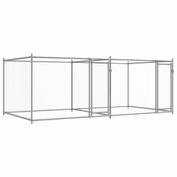 vidaXL Dog Cage with Door Grey Dog Kennel Outdoor Dog Crate Galvanised Steel - 2 doors, 4 x 2 x 1.5 m