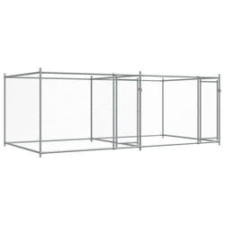 vidaXL Dog Cage with Door Grey Dog Kennel Outdoor Dog Crate Galvanised Steel - 2 doors, 4 x 2 x 1.5 m