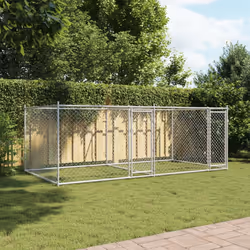 vidaXL Dog Cage with Door Grey Dog Kennel Outdoor Dog Crate Galvanised Steel - 2 doors, 4 x 2 x 1.5 m