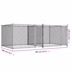 vidaXL Dog Cage with Door Grey Dog Kennel Outdoor Dog Crate Galvanised Steel - 2 doors, 4 x 2 x 1.5 m
