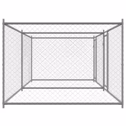 vidaXL Dog Cage with Door Grey Dog Kennel Outdoor Dog Crate Galvanised Steel - 2 doors, 4 x 2 x 1.5 m - Additional view 4