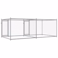 vidaXL Dog Cage with Door Grey Dog Kennel Outdoor Dog Crate Galvanised Steel - 2 doors, 4 x 2 x 1.5 m - Additional view 5