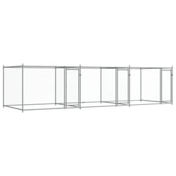 vidaXL Dog Cage with Door Grey Dog Kennel Outdoor Dog Crate Galvanised Steel - 3 doors, 6 x 2 x 1.5 m