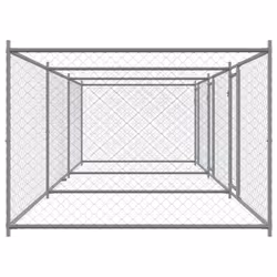 vidaXL Dog Cage with Door Grey Dog Kennel Outdoor Dog Crate Galvanised Steel - 3 doors, 6 x 2 x 1.5 m - Additional view 4