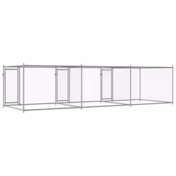 vidaXL Dog Cage with Door Grey Dog Kennel Outdoor Dog Crate Galvanised Steel - 3 doors, 6 x 2 x 1.5 m - Additional view 5