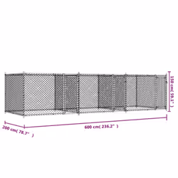 vidaXL Dog Cage with Door Grey Dog Kennel Outdoor Dog Crate Galvanised Steel - 3 doors, 6 x 2 x 1.5 m - Additional view 8