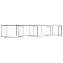 vidaXL Dog Cage with Door Grey Dog Kennel Outdoor Dog Crate Galvanised Steel - 3 doors, 8 x 2 x 1.5 m