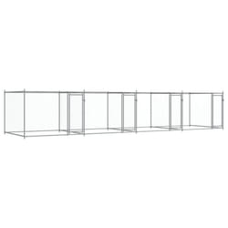 vidaXL Dog Cage with Door Grey Dog Kennel Outdoor Dog Crate Galvanised Steel - 3 doors, 8 x 2 x 1.5 m