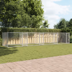 vidaXL Dog Cage with Door Grey Dog Kennel Outdoor Dog Crate Galvanised Steel - 3 doors, 8 x 2 x 1.5 m