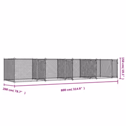 vidaXL Dog Cage with Door Grey Dog Kennel Outdoor Dog Crate Galvanised Steel - 3 doors, 8 x 2 x 1.5 m