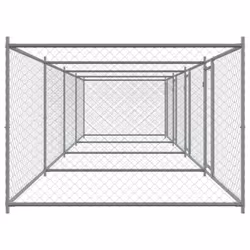 vidaXL Dog Cage with Door Grey Dog Kennel Outdoor Dog Crate Galvanised Steel - 3 doors, 8 x 2 x 1.5 m - Additional view 4