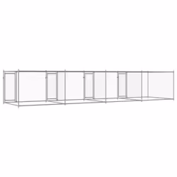 vidaXL Dog Cage with Door Grey Dog Kennel Outdoor Dog Crate Galvanised Steel - 3 doors, 8 x 2 x 1.5 m - Additional view 5