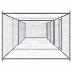 vidaXL Dog Cage with Door Grey Dog Kennel Outdoor Dog Crate Galvanised Steel - 4 doors, 10 x 2 x 1.5 m - Additional view 4