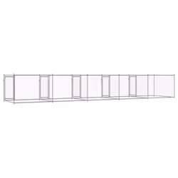 vidaXL Dog Cage with Door Grey Dog Kennel Outdoor Dog Crate Galvanised Steel - 4 doors, 10 x 2 x 1.5 m - Additional view 5