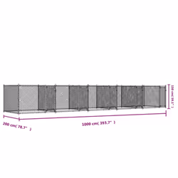 vidaXL Dog Cage with Door Grey Dog Kennel Outdoor Dog Crate Galvanised Steel - 4 doors, 10 x 2 x 1.5 m - Additional view 8