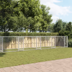 vidaXL Dog Cage with Door Grey Dog Kennel Outdoor Dog Crate Galvanised Steel - 4 doors, 12 x 2 x 1.5 m