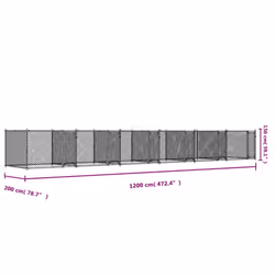 vidaXL Dog Cage with Door Grey Dog Kennel Outdoor Dog Crate Galvanised Steel - 4 doors, 12 x 2 x 1.5 m