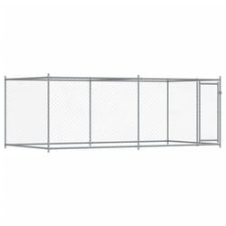vidaXL Dog Cage with Door Grey Dog Kennel Outdoor Dog Crate Galvanised Steel - 1 door, 4 x 2 x 1.5 m