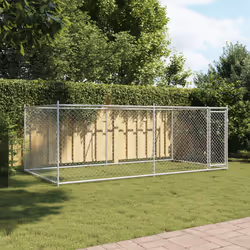 vidaXL Dog Cage with Door Grey Dog Kennel Outdoor Dog Crate Galvanised Steel - 1 door, 4 x 2 x 1.5 m