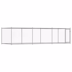 vidaXL Dog Cage with Door Grey Dog Kennel Outdoor Dog Crate Galvanised Steel - 1 door, 6 x 2 x 1.5 m