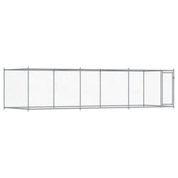 vidaXL Dog Cage with Door Grey Dog Kennel Outdoor Dog Crate Galvanised Steel - 1 door, 6 x 2 x 1.5 m