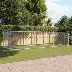 vidaXL Dog Cage with Door Grey Dog Kennel Outdoor Dog Crate Galvanised Steel - 1 door, 6 x 2 x 1.5 m