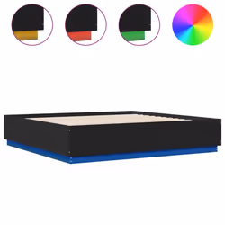 vidaXL Bed Frame with LED Lights Bed Base Black 200x200 cm Engineered Wood