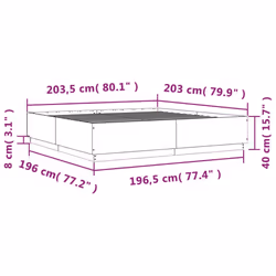 vidaXL Bed Frame with LED Lights Bed Base Black 200x200 cm Engineered Wood