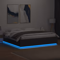 vidaXL Bed Frame with LED Lights Bed Base Black 200x200 cm Engineered Wood - Additional view 4
