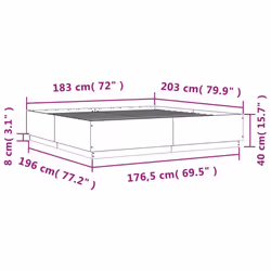 vidaXL Bed Frame with LED Lights Black 180x200 cm Super King Engineered Wood